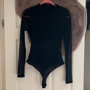 Iris xl Elegant Sheer Black Long-Sleeve Bodysuit in